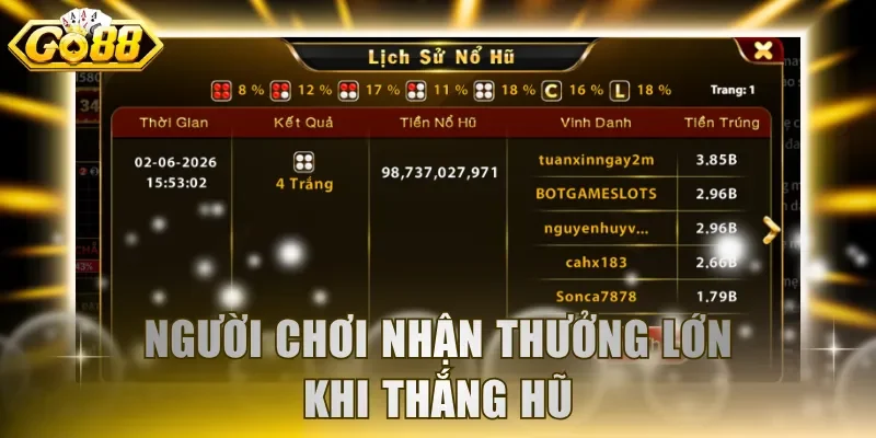 Người chơi nhận thưởng lớn khi thắng hũ